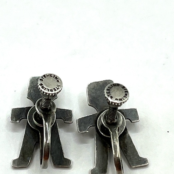 Kachina Vintage Sterling Silver Earrings with Blue  Screw Back Miniature 925 - Picture 8 of 11